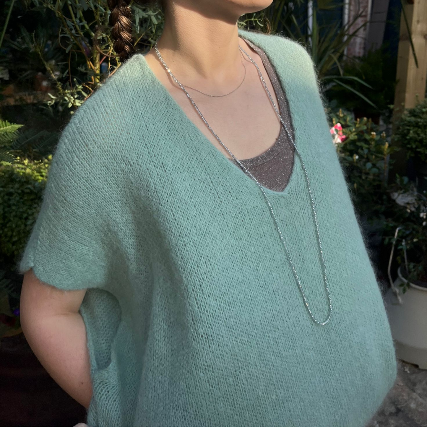 Drop Shoulder Mohair Blend Tank Top - Sage Green