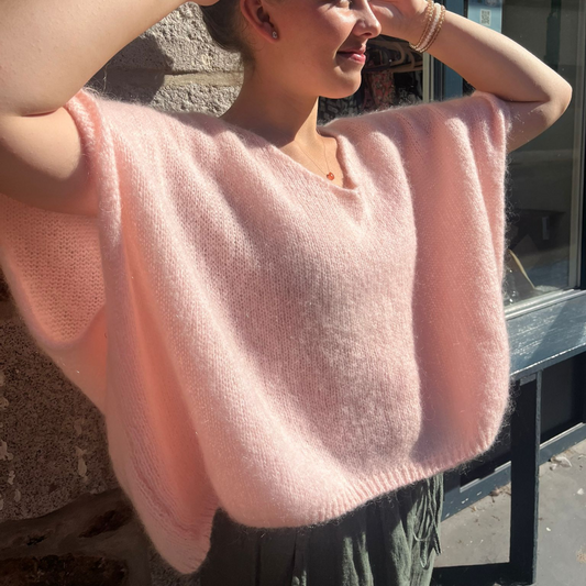 Drop Shoulder Mohair Blend Tank Top - Soft Pink