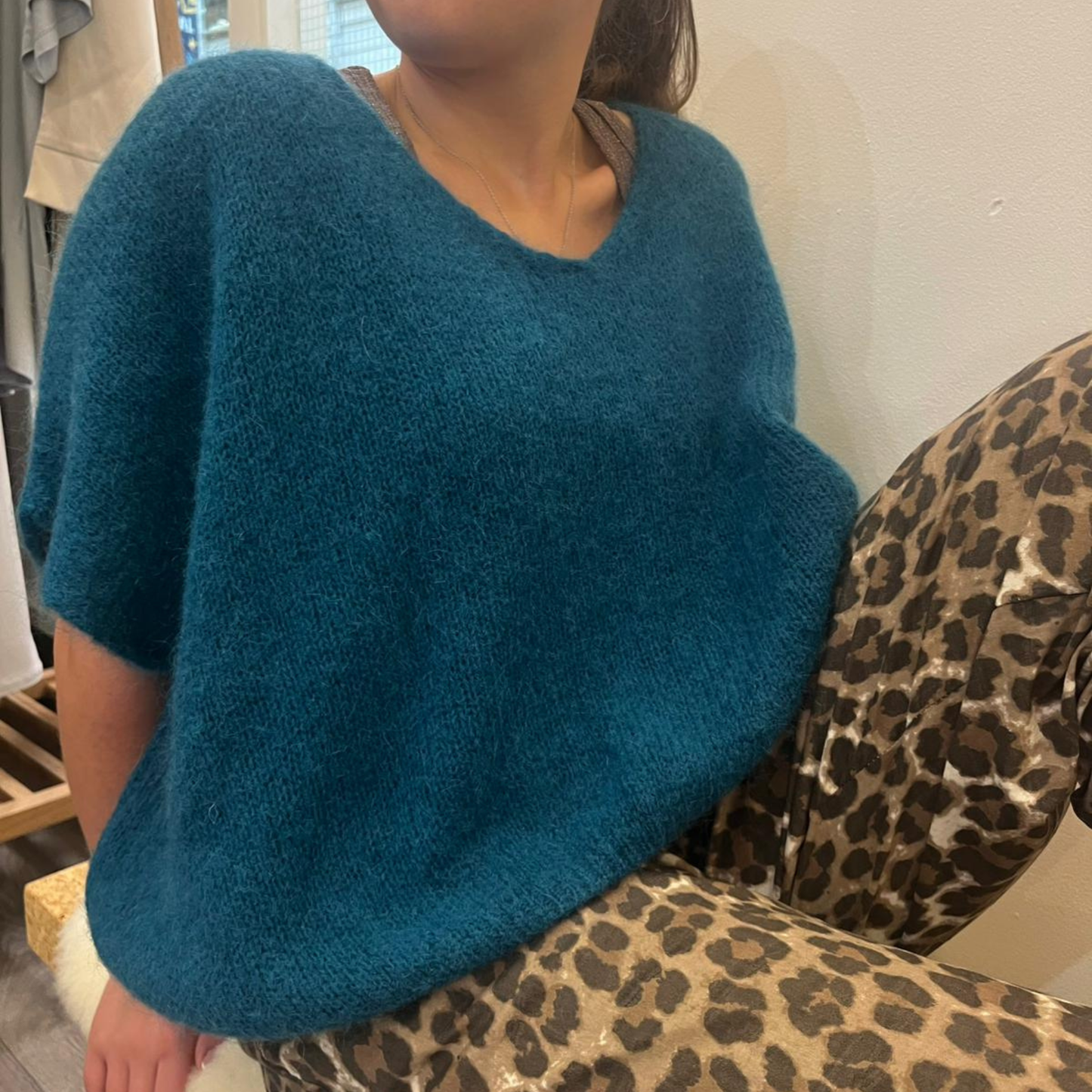 Drop Shoulder Mohair Blend Tank Top - Teal