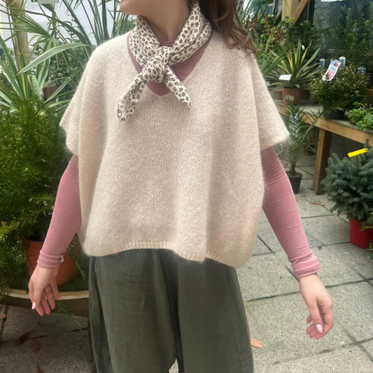 Drop Shoulder Mohair Blend Tank Top - Wheat