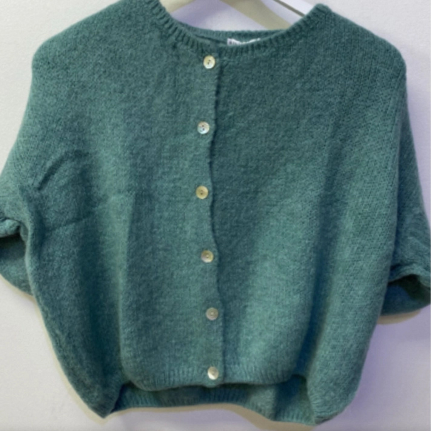 Mohair Blend Cropped Sleeve Cardigan - Duck Egg