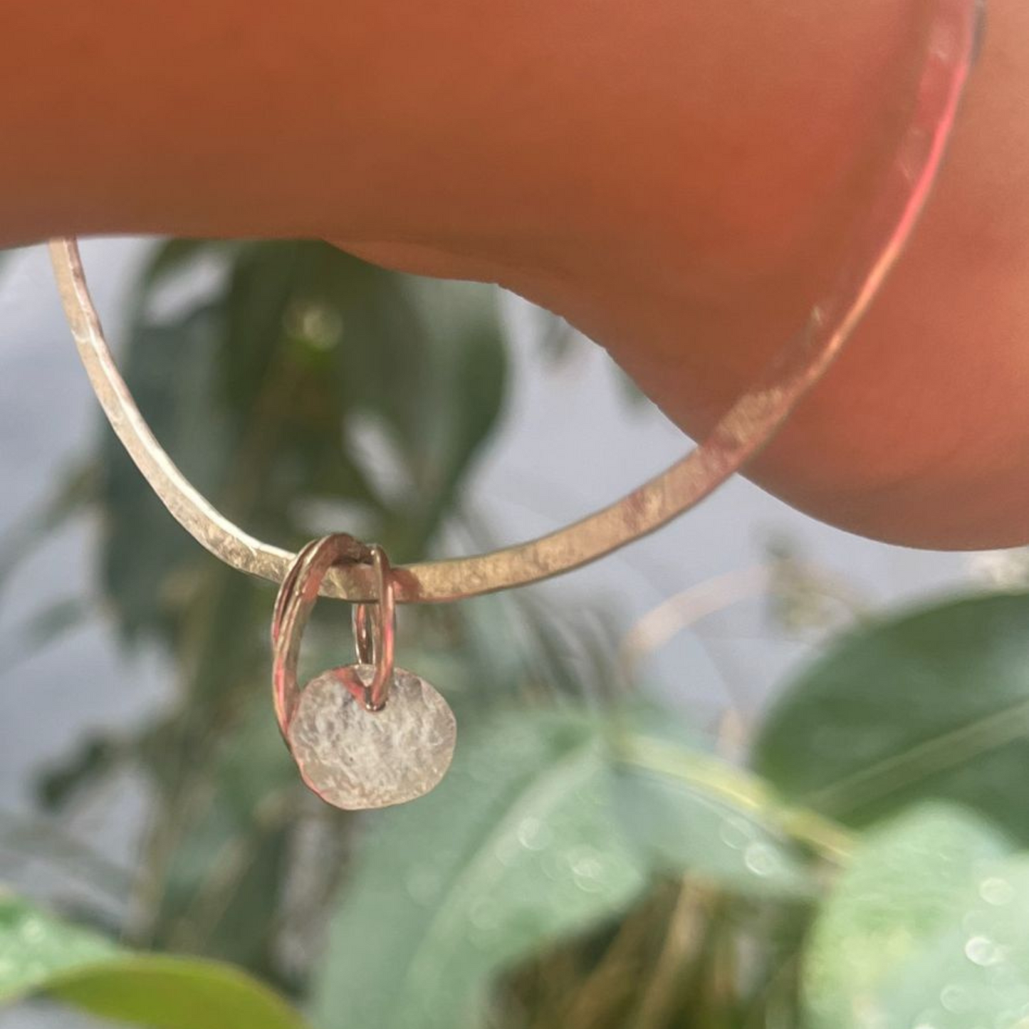 Eco Silver Bangle - Small Pebble Charm