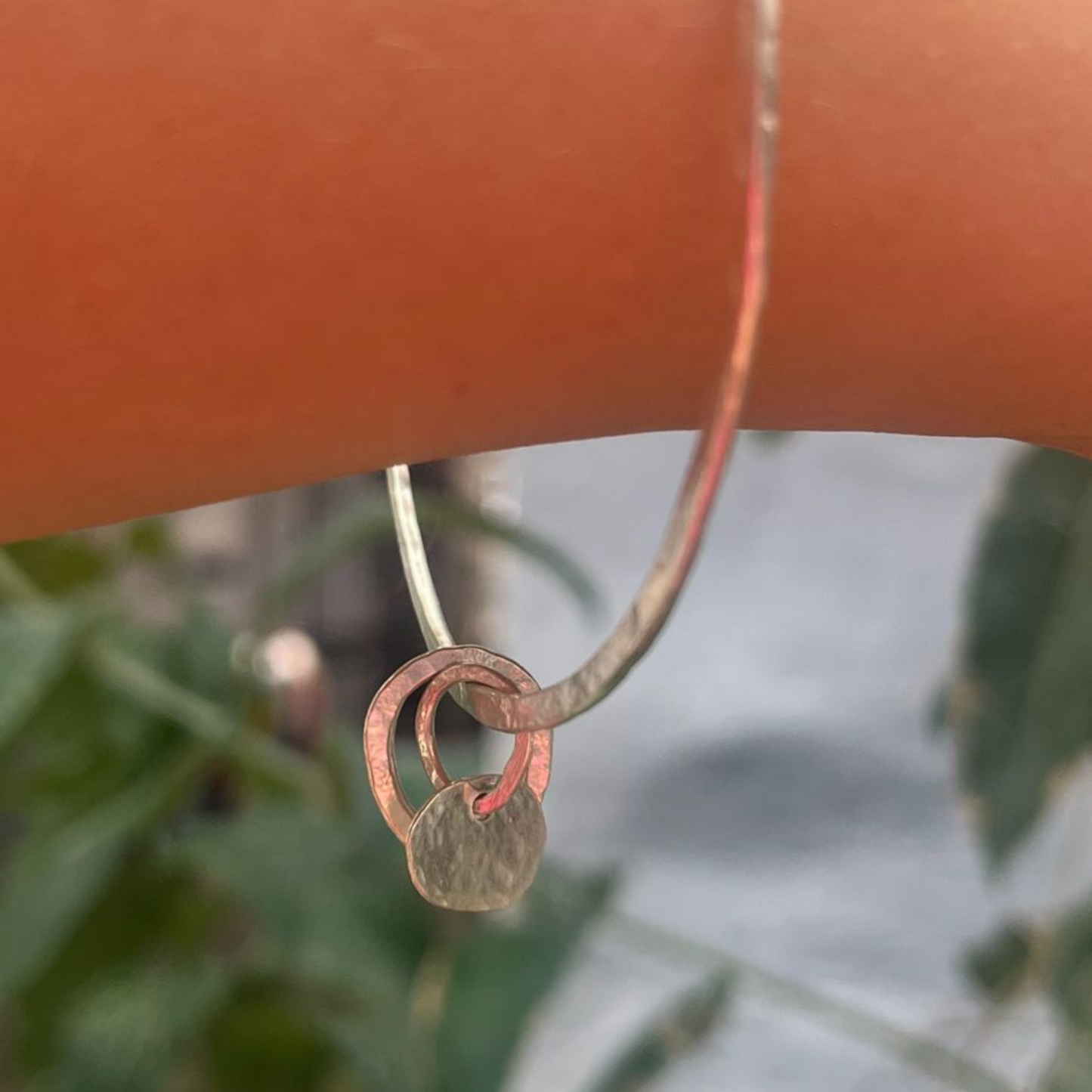 Eco Silver Bangle - Small Pebble Charm