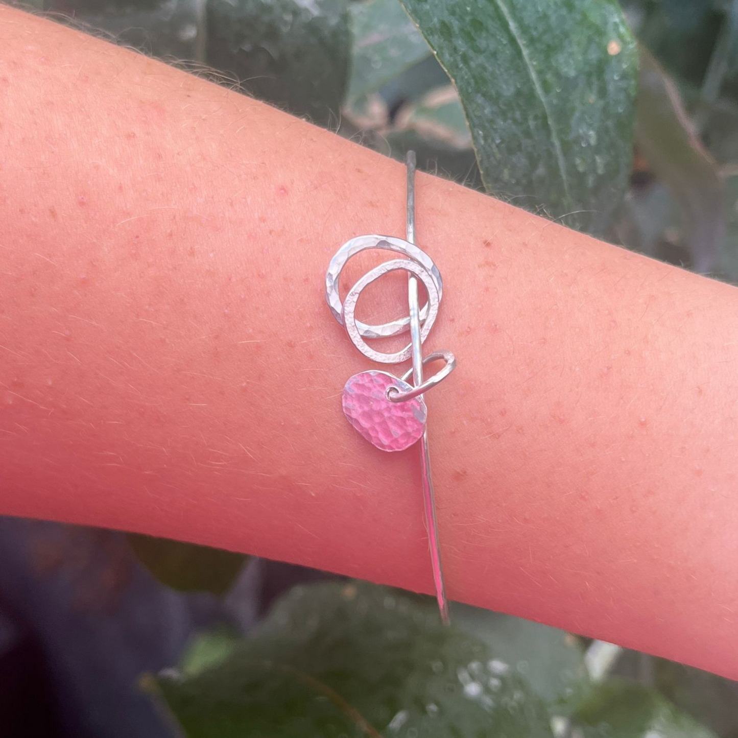 Eco Silver Bangle - Small Pebble Charm