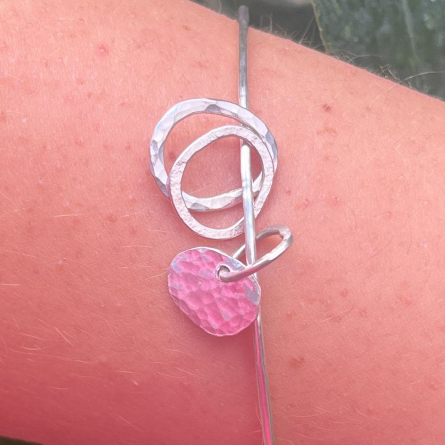Eco Silver Bangle - Small Pebble Charm