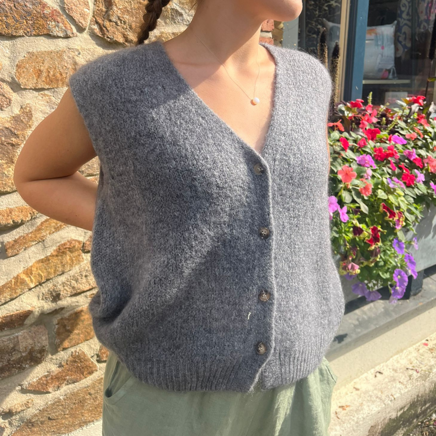 Erika Kid Mohair Vest - Dark Grey