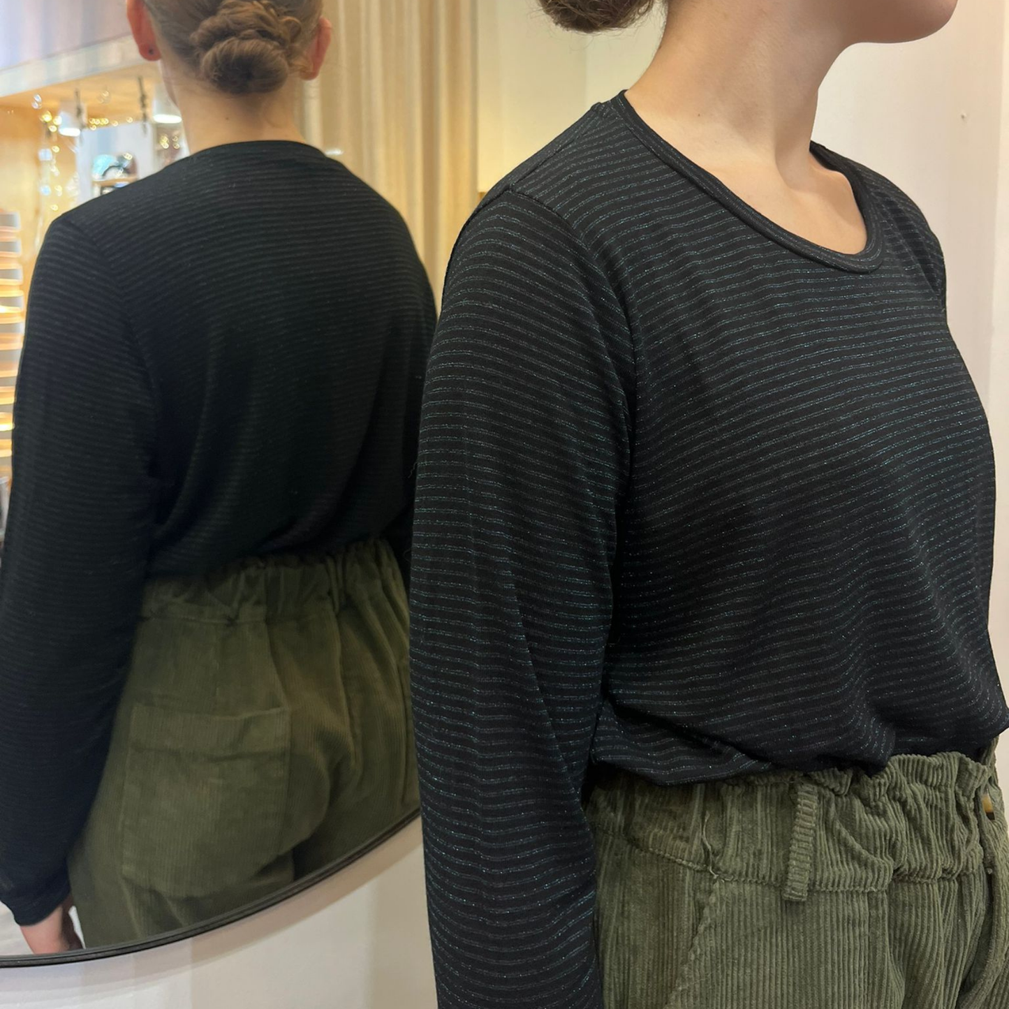 Faye Long Sleeve Top - Black Shimmer Stripe