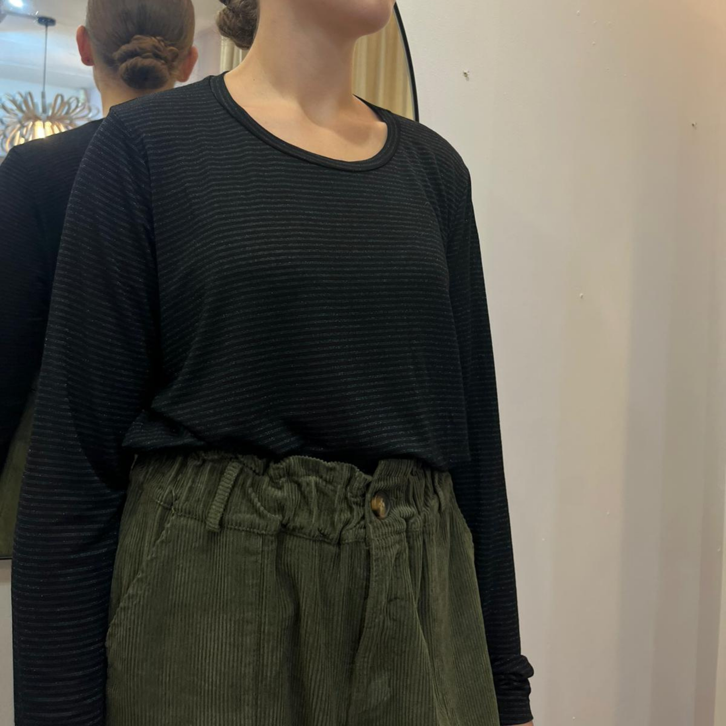 Faye Long Sleeve Top - Black Shimmer Stripe