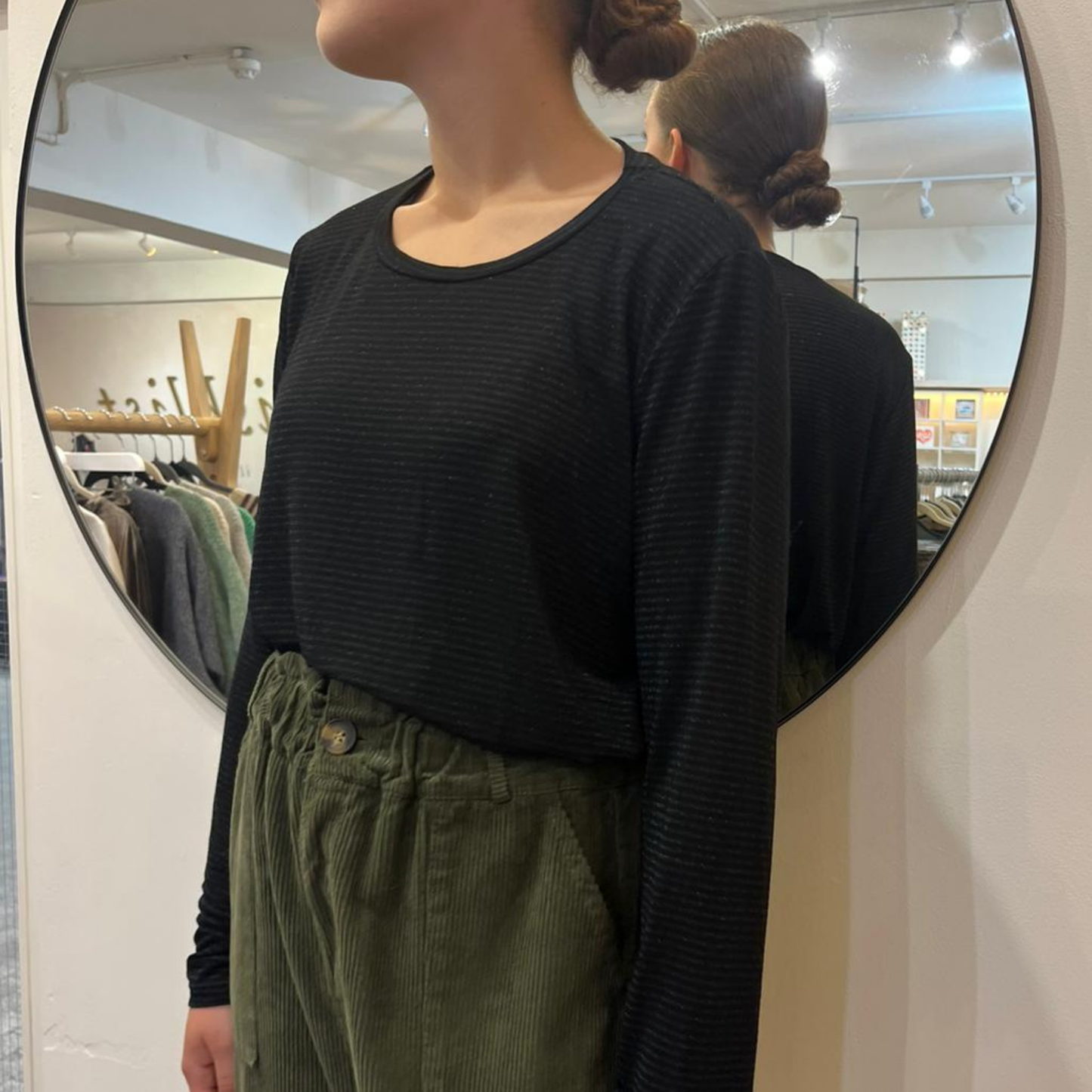 Faye Long Sleeve Top - Black Shimmer Stripe