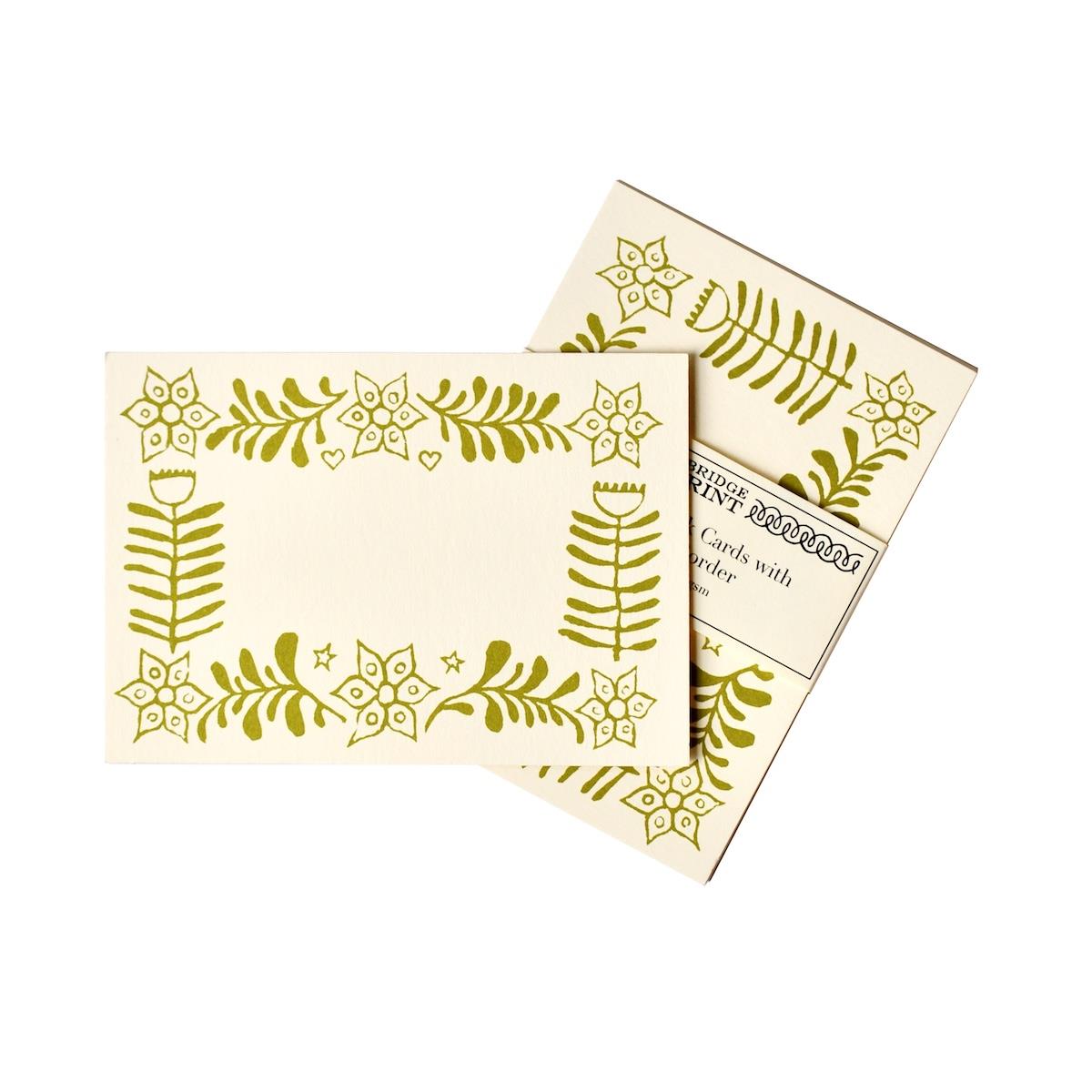 10 Small Cards with Patterned Border - Bawden Green