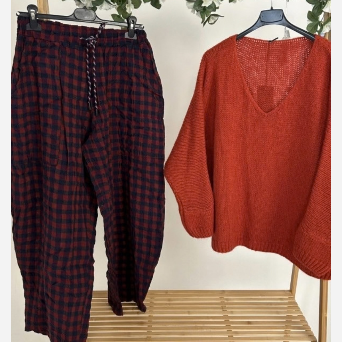Gingham Checked Trousers - Rust