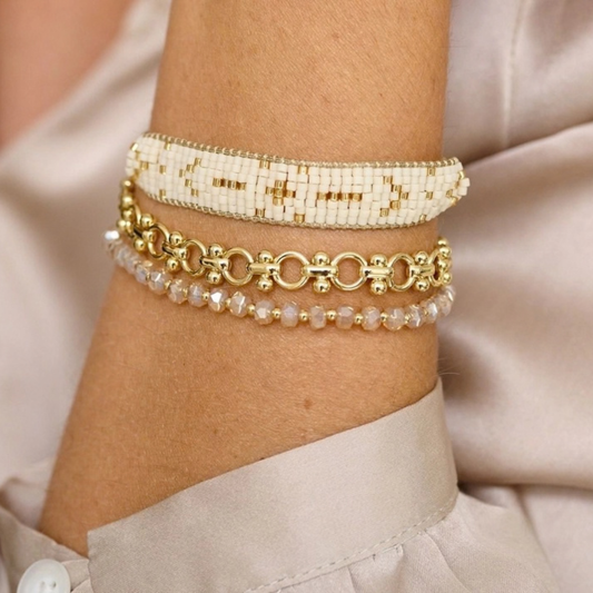 Beaded Friendship Bracelet - Gold & Cream
