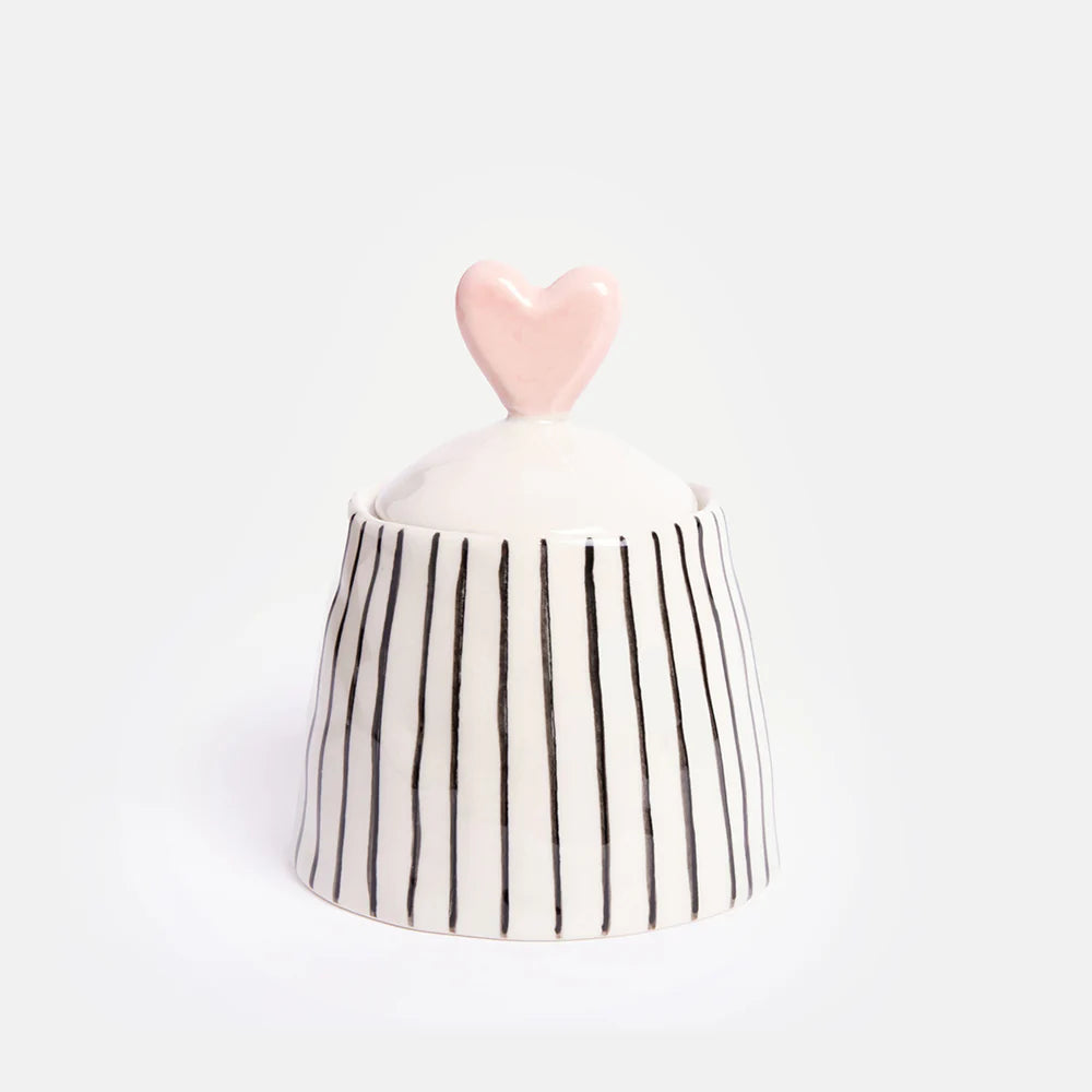 Caroline Gardner Trinket Jar - Mono Stripe with Heart