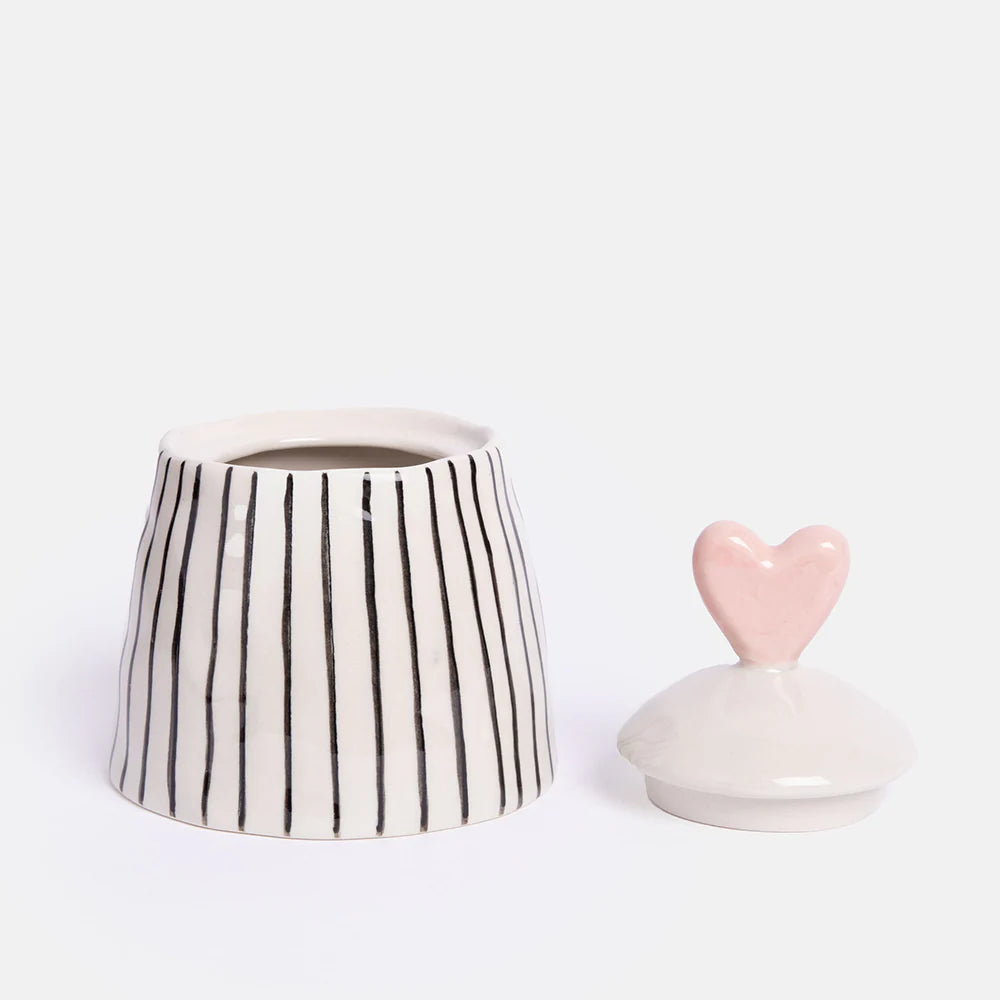 Caroline Gardner Trinket Jar - Mono Stripe with Heart