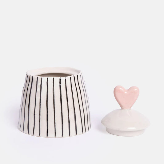 Trinket Jar - Mono Stripe with Heart