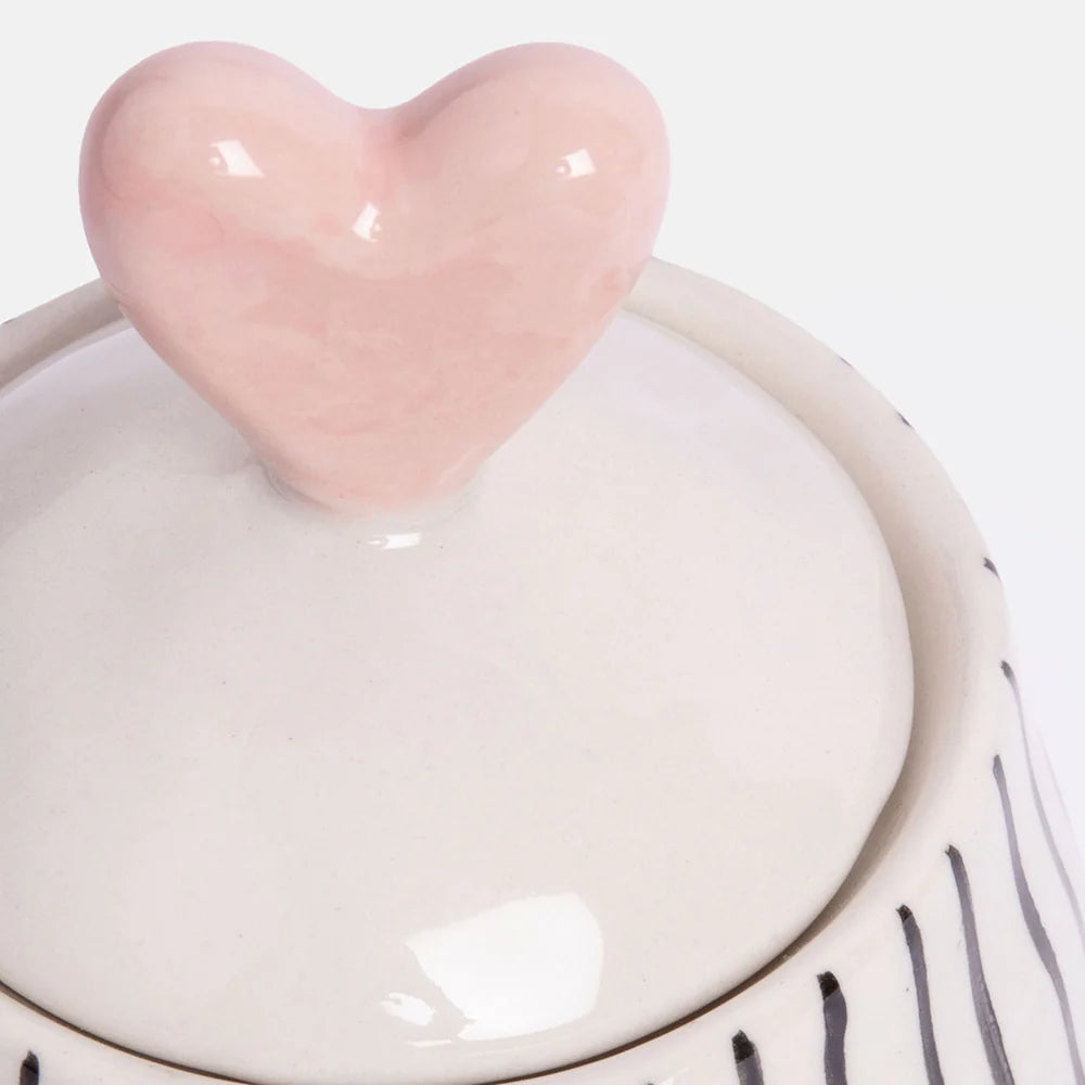 Caroline Gardner Trinket Jar - Mono Stripe with Heart