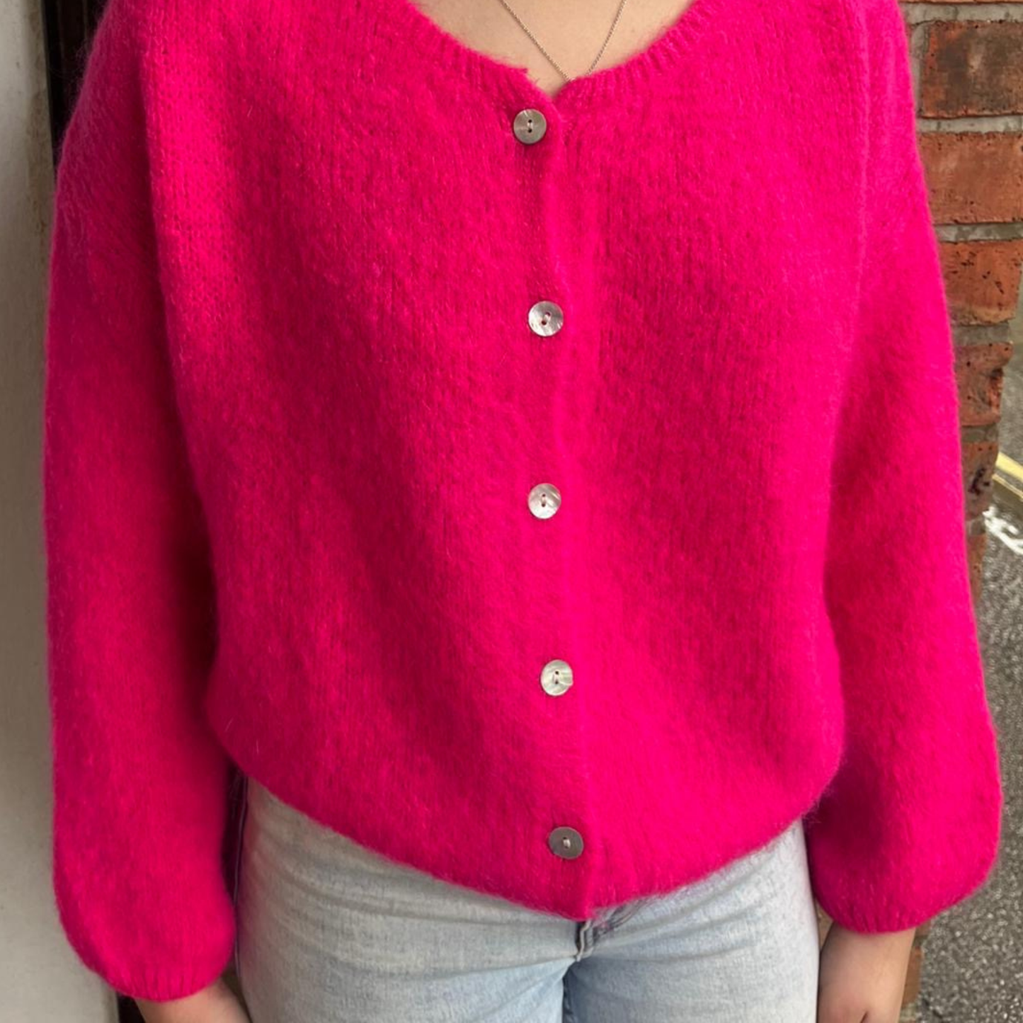 Mohair Blend Button Through Cardigan - Hot Pink
