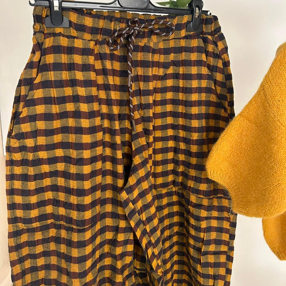 Gingham Checked Trousers - Mustard
