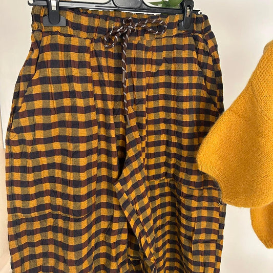 Gingham Checked Trousers - Mustard