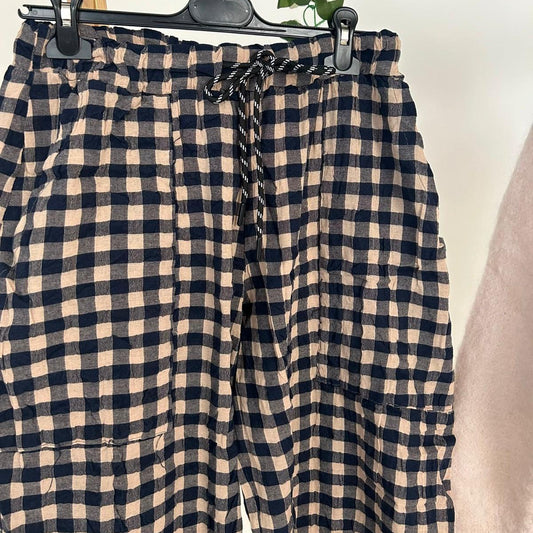 Gingham Checked Trousers - Navy