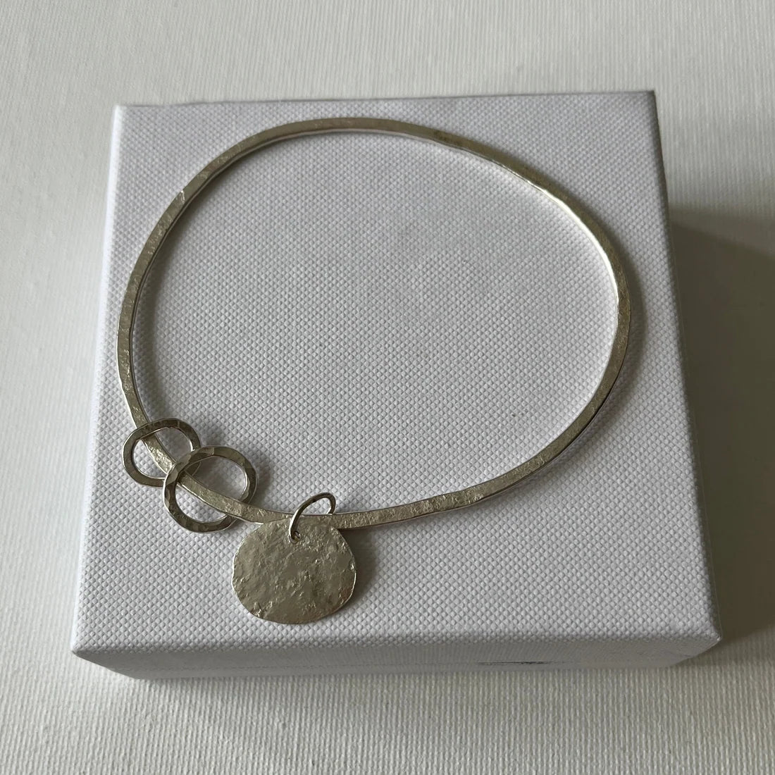 Eco Silver Bangle - Small Pebble Charm