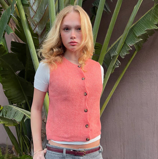 Ida Wool Blend Waistcoat - Coral