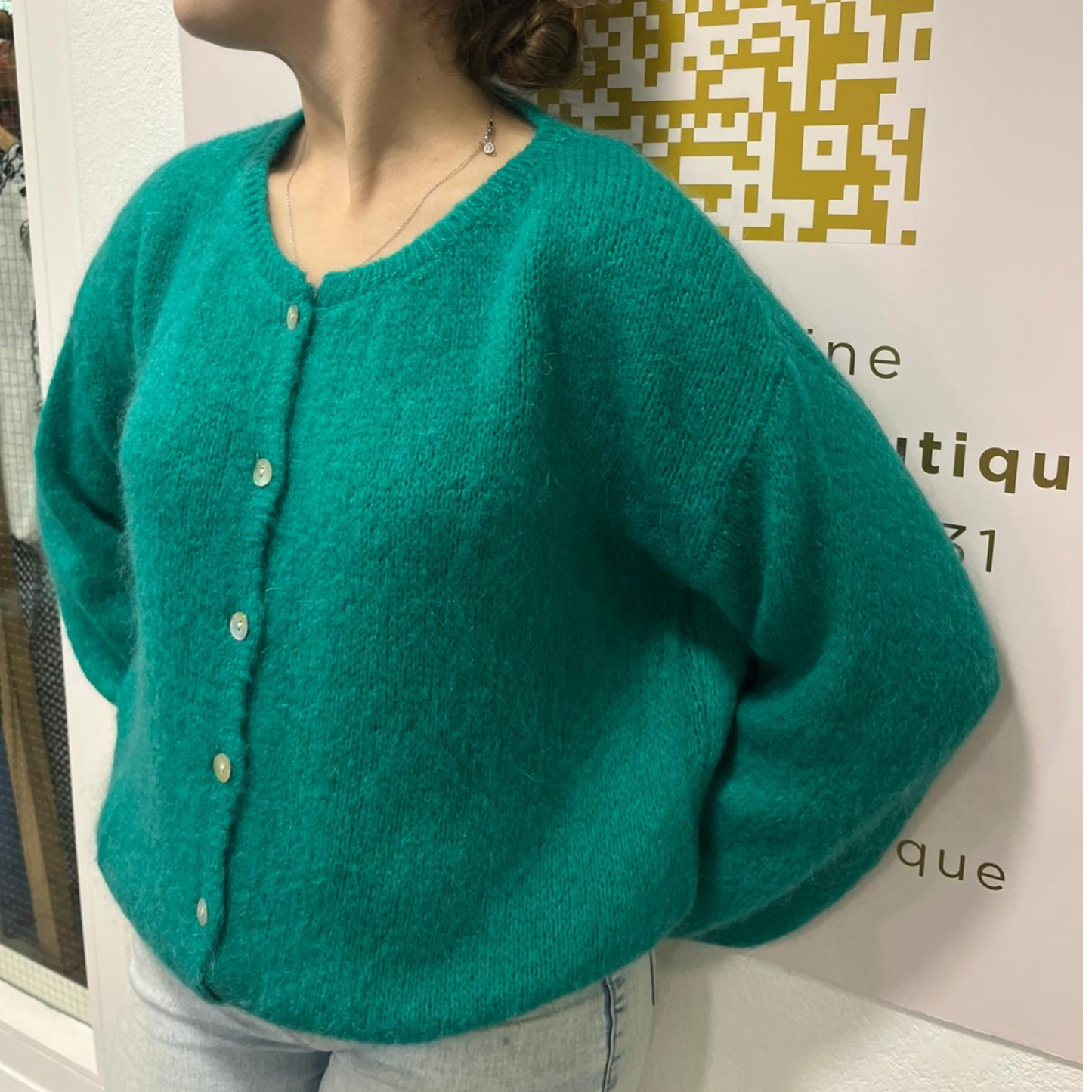 Mohair Blend Button Through Cardigan - Jade