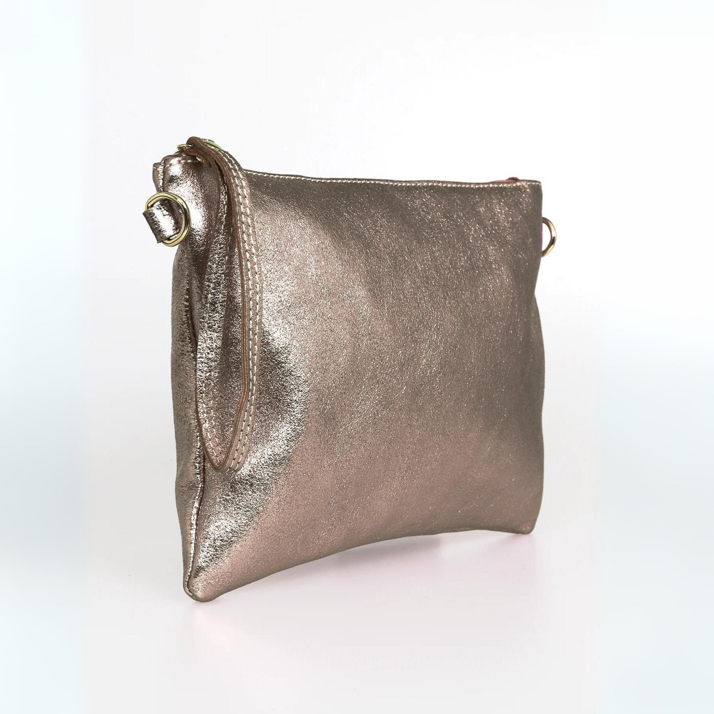 Leather Wristlet Clutch Bag - Champagne