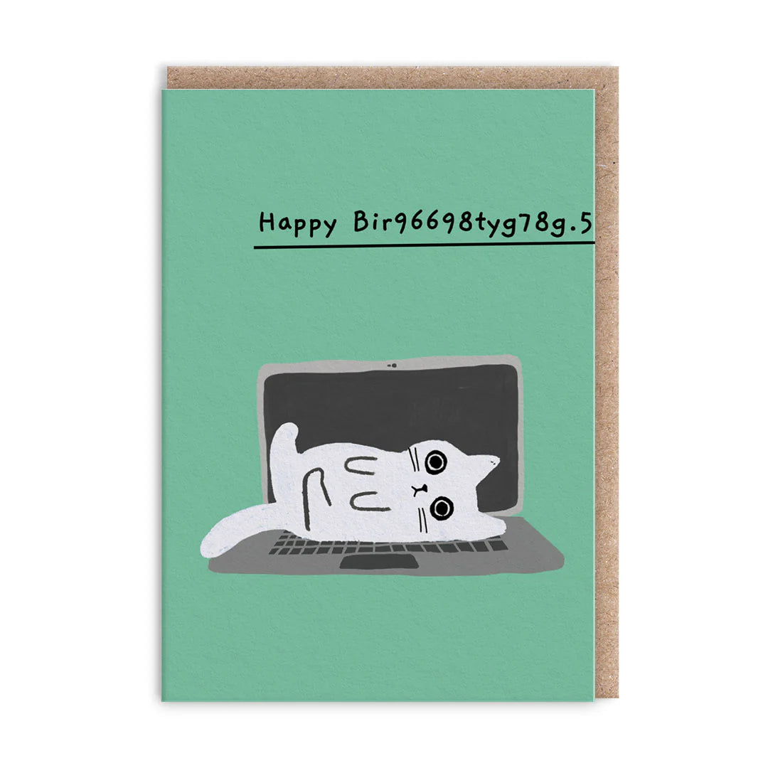 Mini Greetings Card - Laptop Kitten
