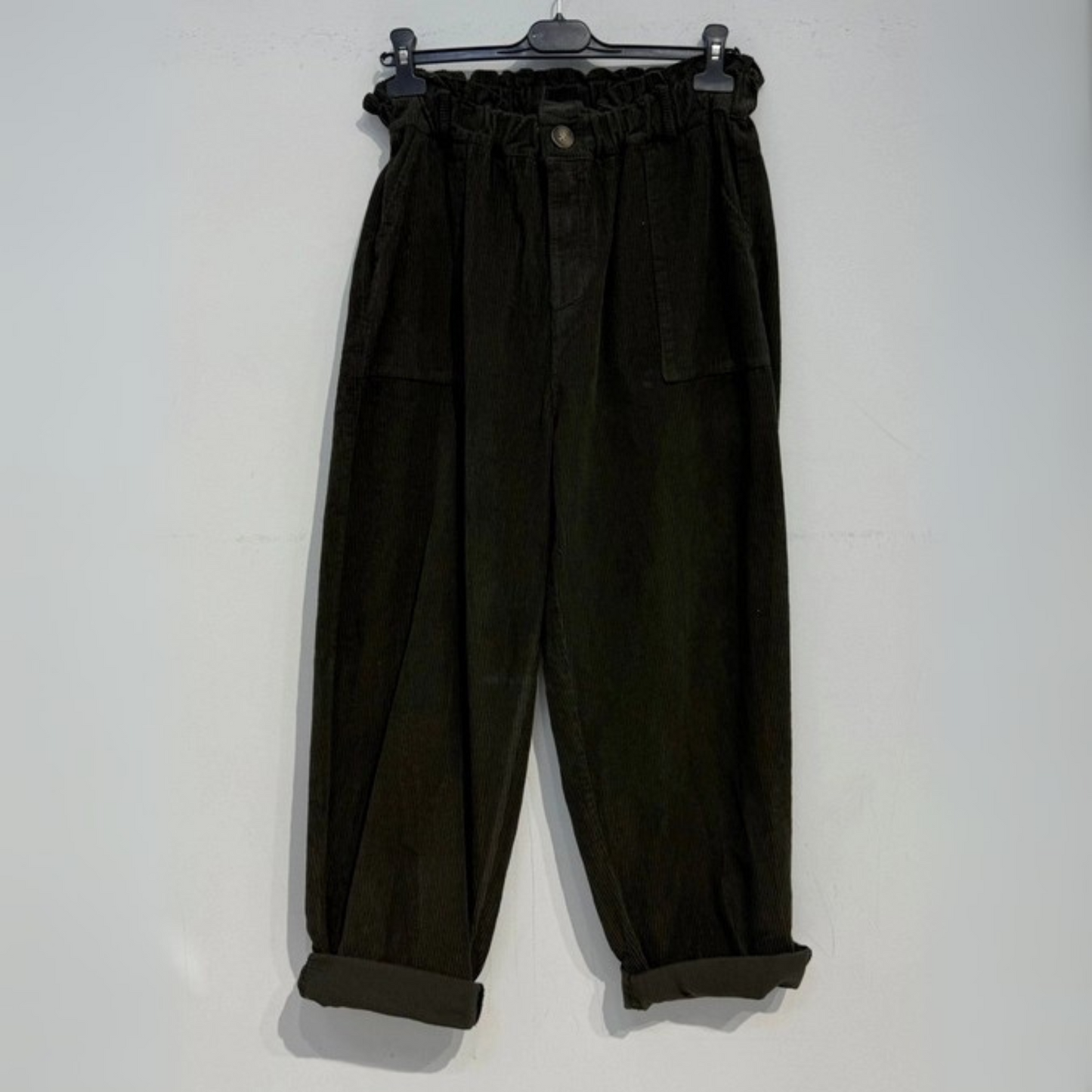 Corduroy Trousers with Button - Khaki Green