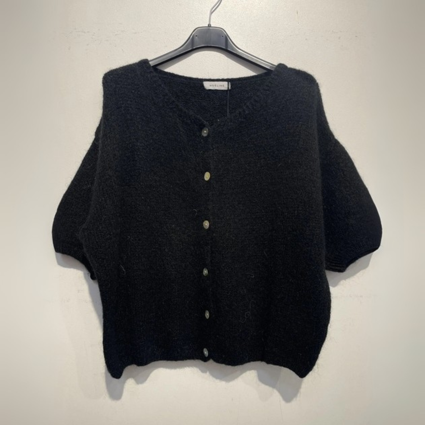 Cropped Sleeve Mohair Blend Cardigan - Black