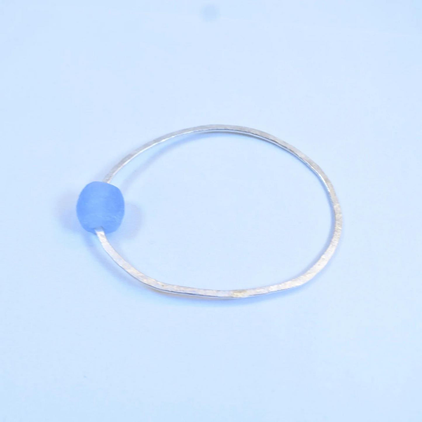 Silver Bangle - Light Blue Bottle Bead