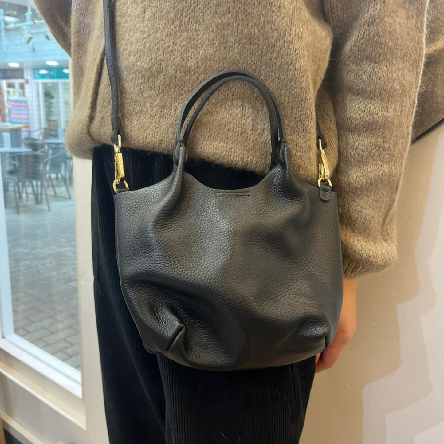 Leather Crossbody Bag - Black