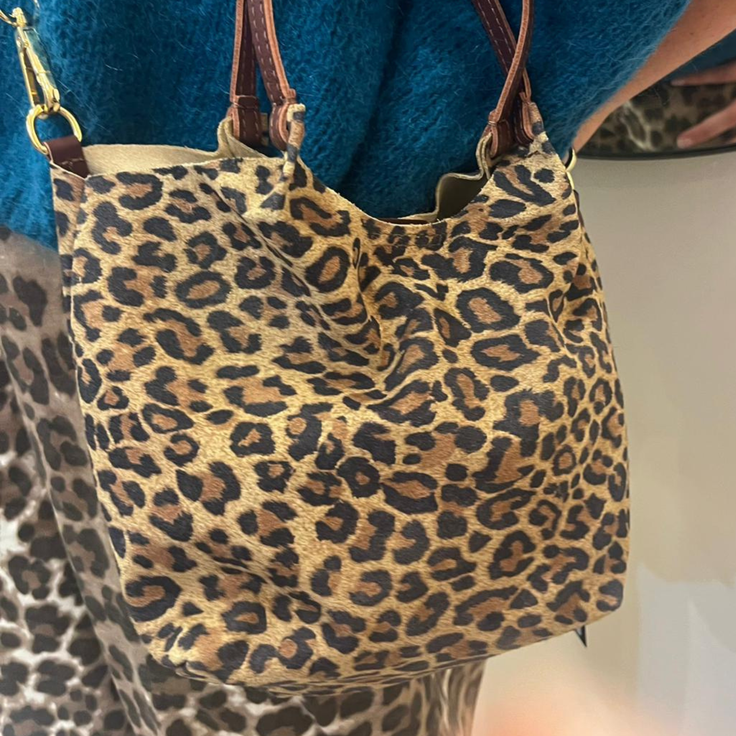 Leather Crossbody Bag - Leopard