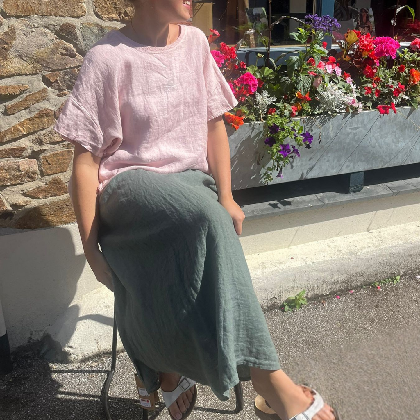 Linen Pocket Maxi Skirt - Khaki