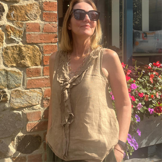 Linen Sleeveless Blouse - Camel