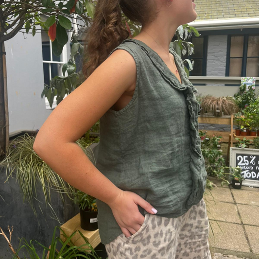 Linen Sleeveless Blouse - Khaki