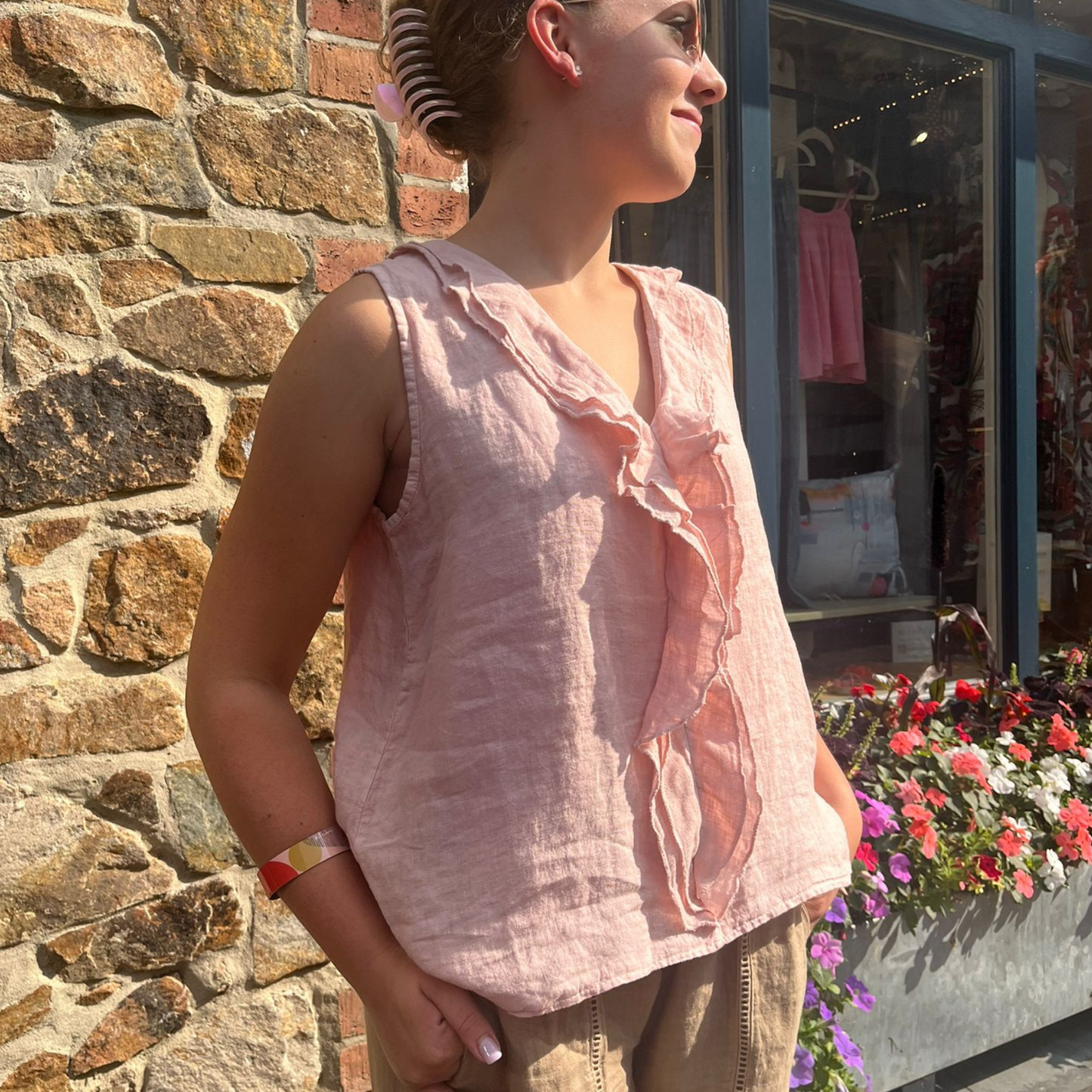 Linen Sleeveless Blouse - Rose