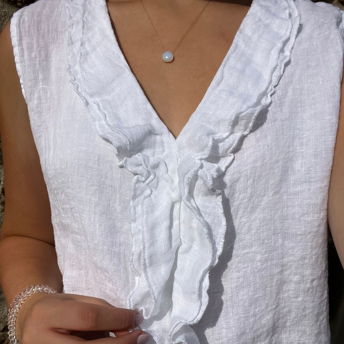 Linen Sleeveless Blouse - White
