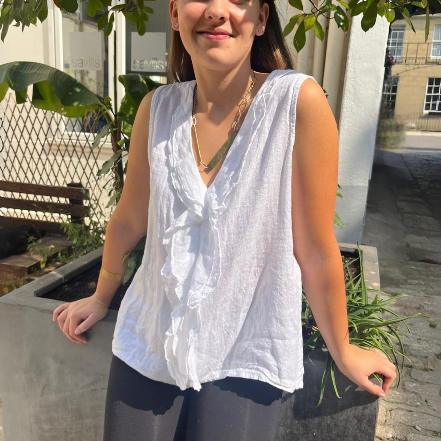 Linen Sleeveless Blouse - White