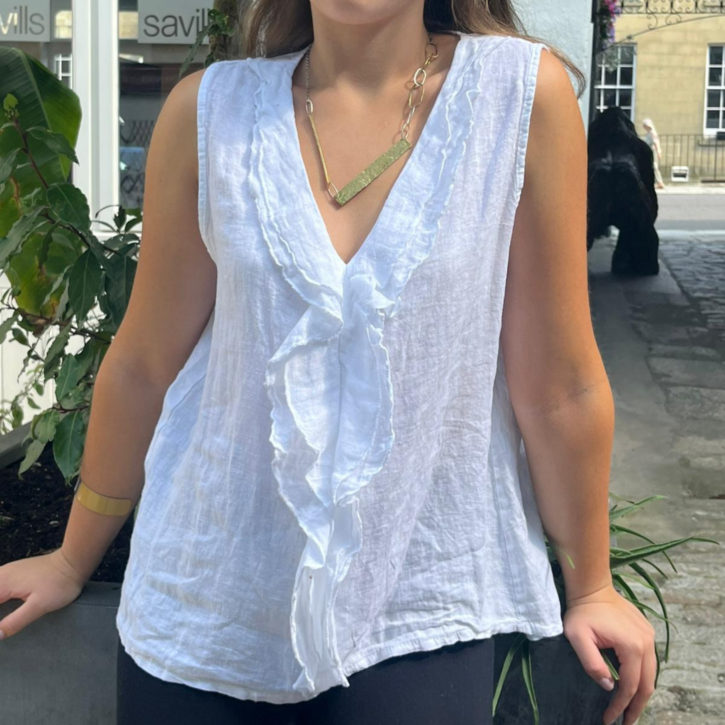 Linen Sleeveless Blouse - White