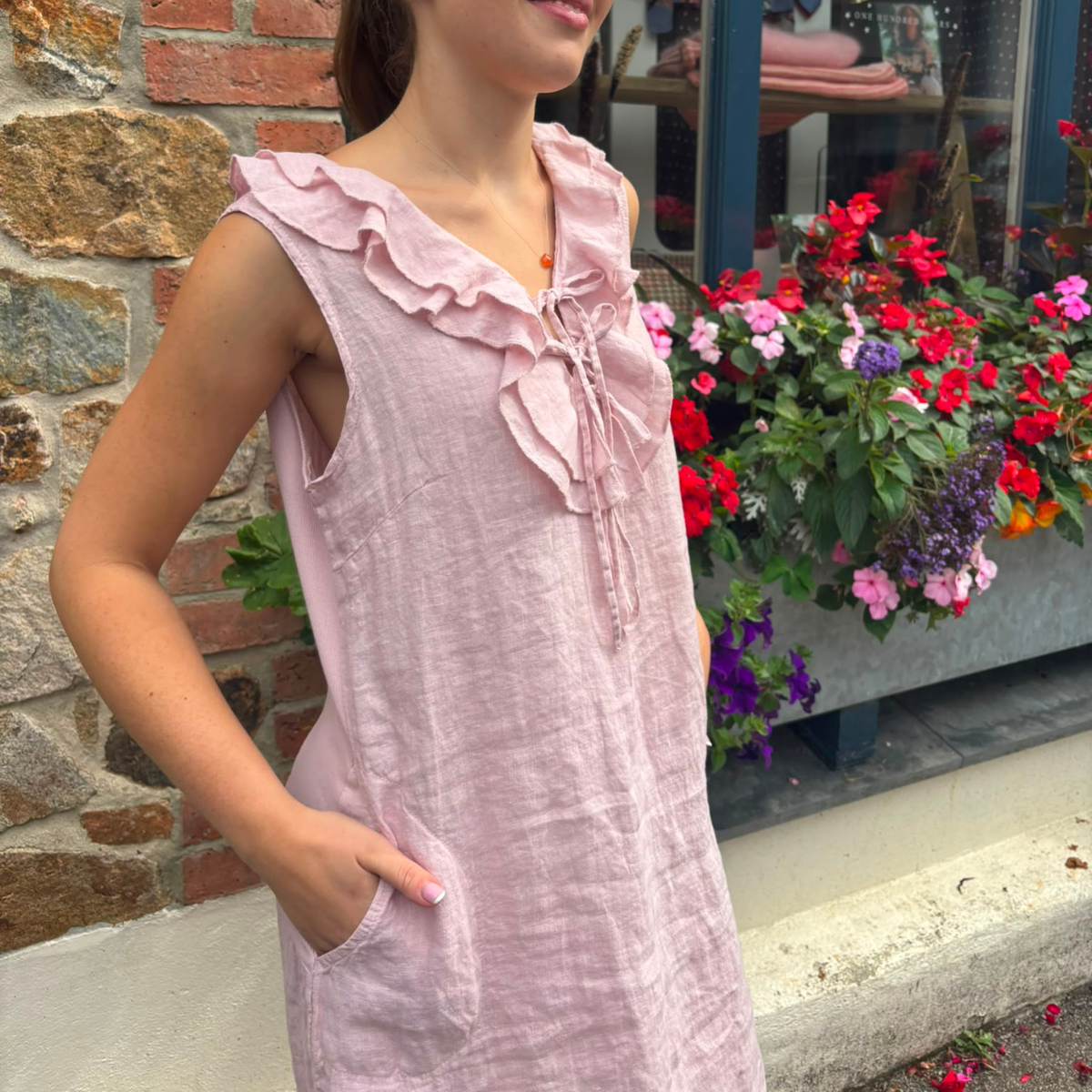 Linen Summer Dress - Rose Pink