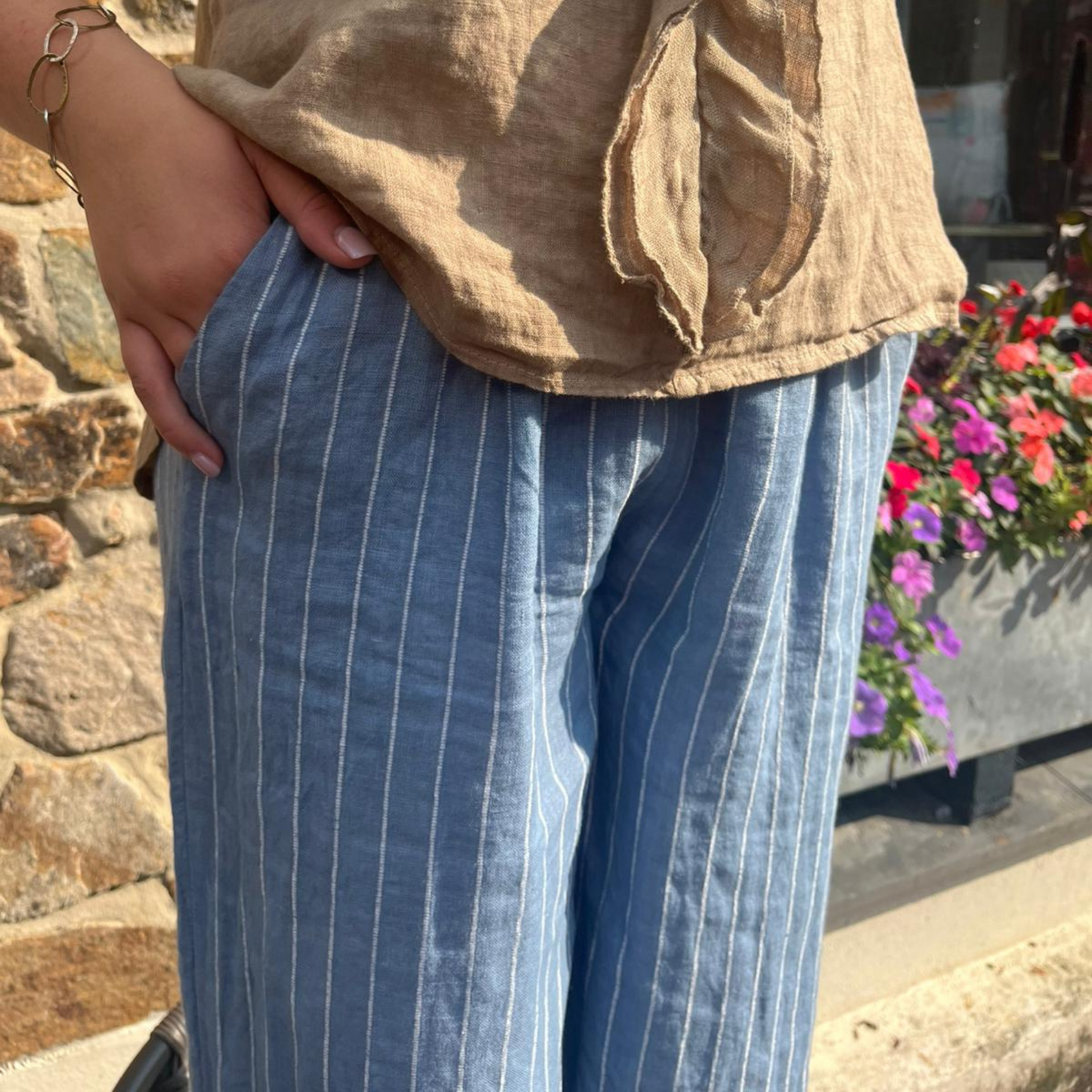 Linen Trousers - Denim Blue Stripe