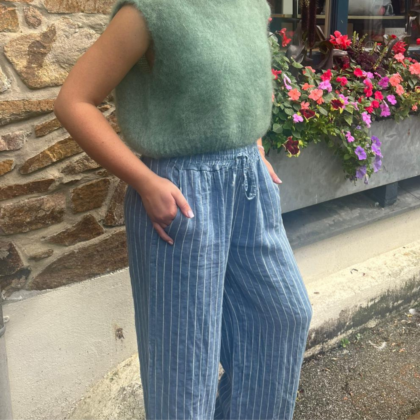 Linen Trousers - Denim Blue Stripe