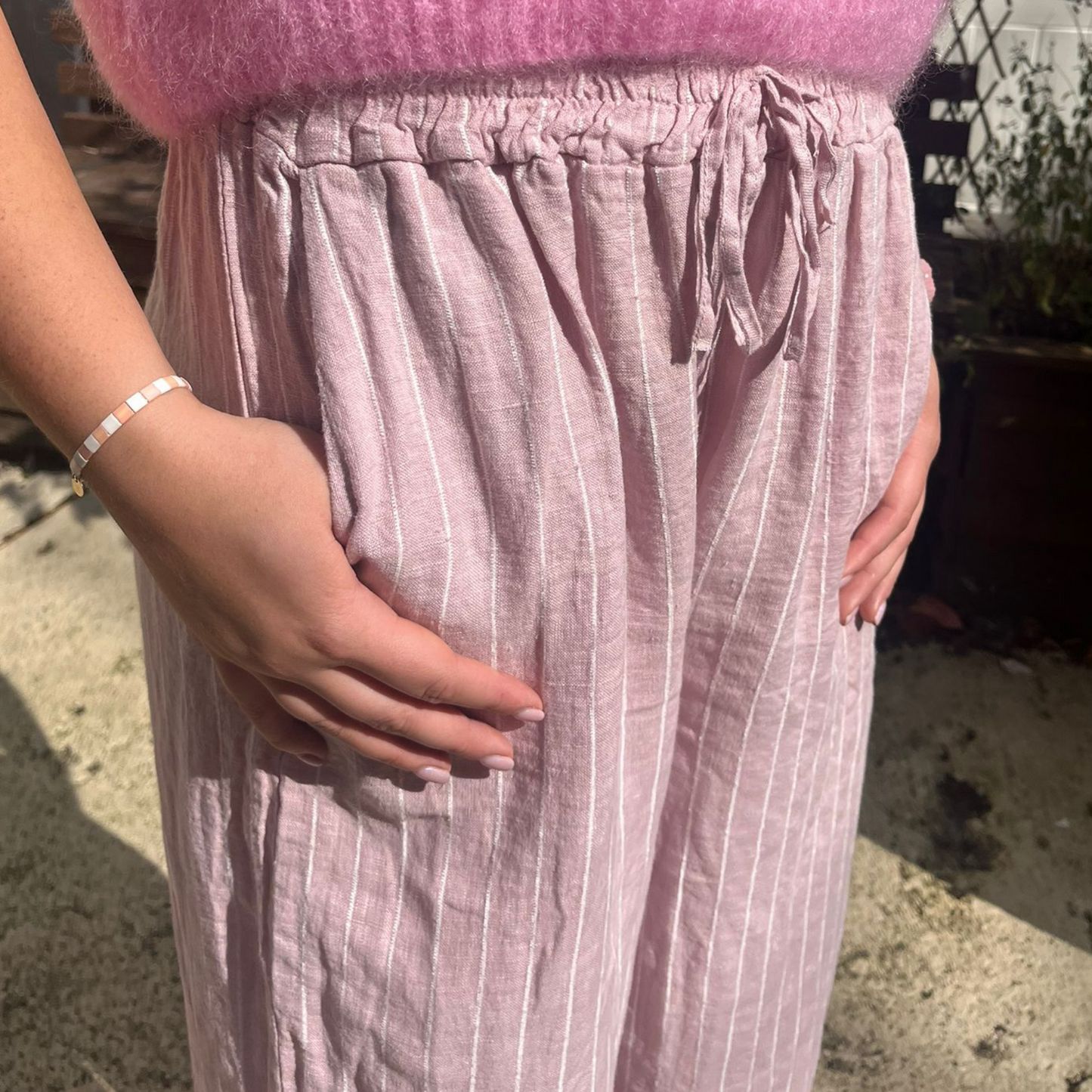 Linen Trousers - Pink Stripe