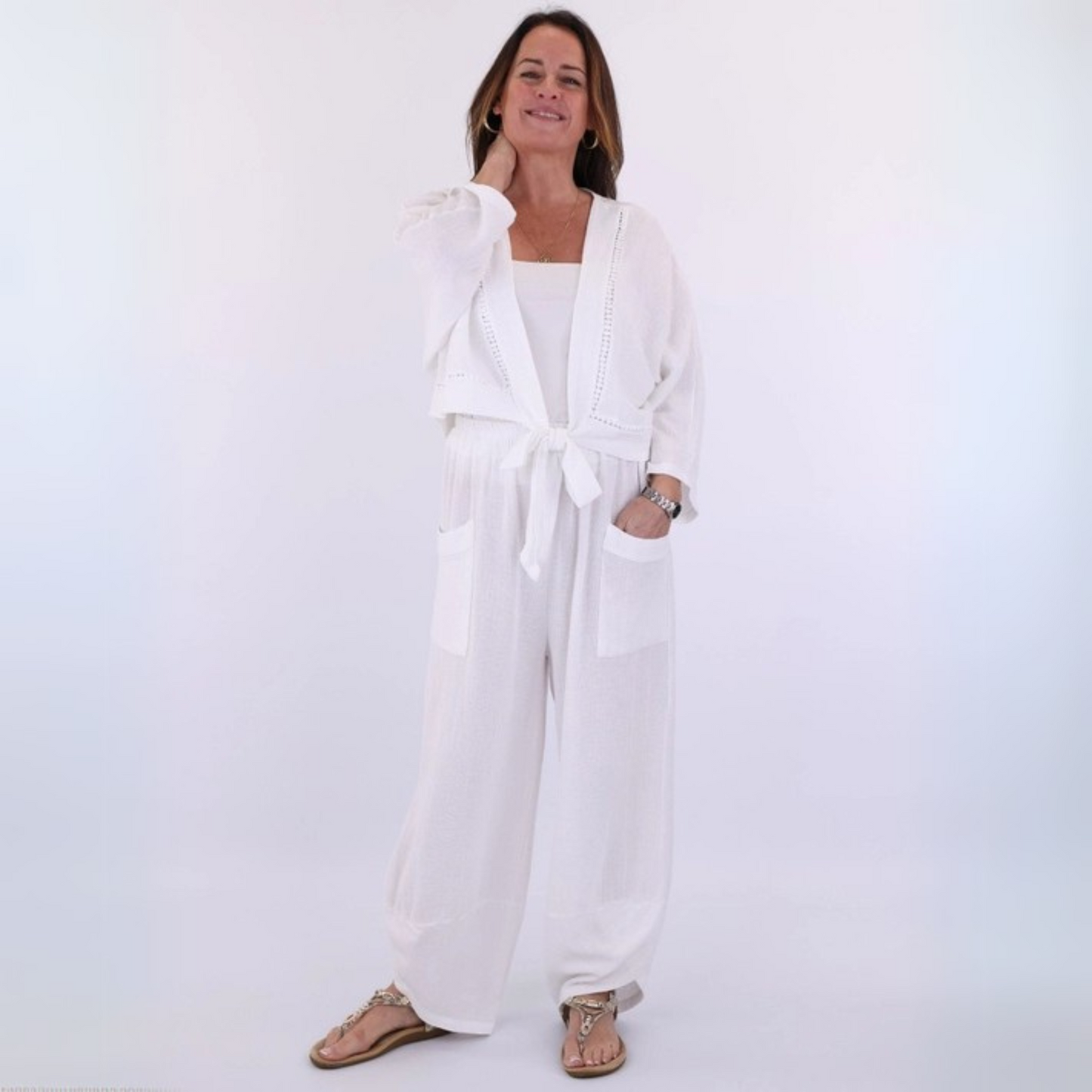 Linen and Cotton Blend Trousers - White