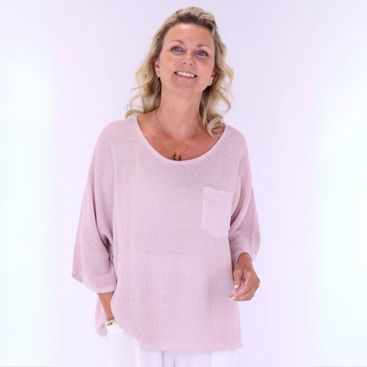 Linen and Cotton Blend Top - Pale Pink