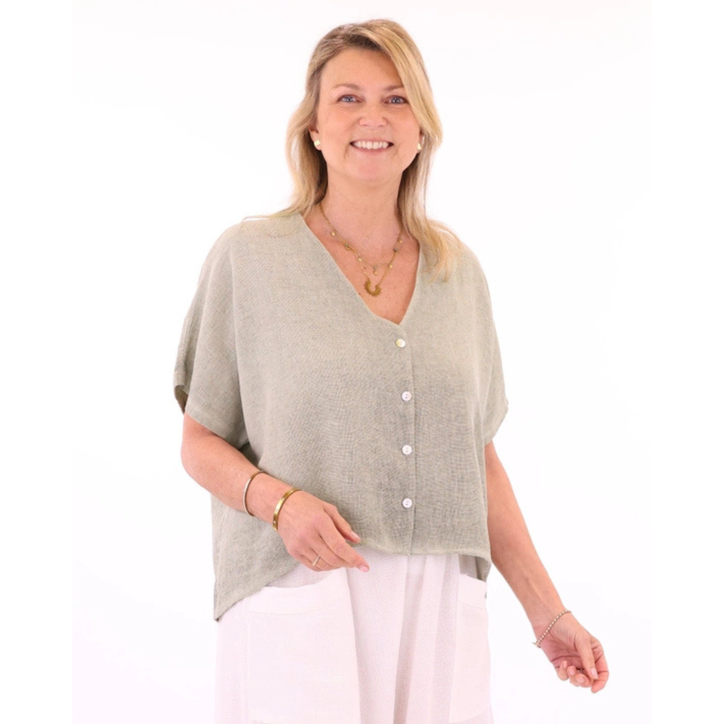 Linen and Cotton Blend Cardigan - Sage
