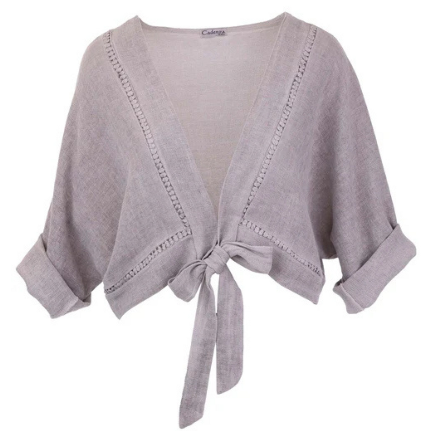 Linen and Cotton Blend Tie Front Jacket - Truffle