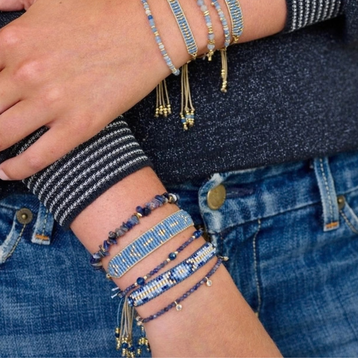 Beaded Friendship Bracelet - Blue & Gold